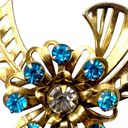 Vintage Blue  Faceted Flower Gold Tone Fashion Brooch Pin Open Work Round Stones Photo 3