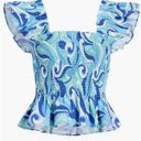 Hill House  The Paz Cropped Smocked Nap Top in Ocean Kaleidoscope Size M NWT Photo 0