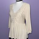 White Birch NWT  Tan Crochet Babydoll Blouse Photo 5