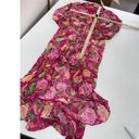 Rococo  Sand Dress Womens Small Pink Chloe Wrap Floral Motif Ruffle Long Photo 5