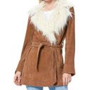 Paige  Kairo Suede Leather Penny Lane Faux Fur Jacket Light Camel Tan Small Photo 0