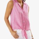 Tommy Bahama  Pink Linen Shirt Tie Front Sleeveless Gingham Way Camp Shirt Sz XL Photo 0