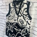 Saint Tropez West  100% Linen Black and White Graphic Sleeveless Deep V-Neck Tank Photo 4