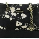 Anne Klein 👜Floral Black Faux Leather Bag Purse Tote Gold Metal Hardware Pink Photo 0