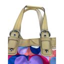 Coach  VTG Bright Colorful Monogram Satin Feel Tan Vinyl Handle Purse Photo 3