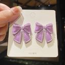 Purple Bow Pearl Stud Earrings for Women Photo 0