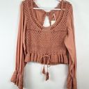 Free People Megan Crochet Knit Peplum Puff Long Sleeve Top in Orange Size Large Photo 3