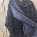 Moda Le  Blue‎ Plaid Button Front Poncho Style Sweater One Size Womens Photo 2