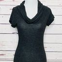 POOF! Charcoal Gray Cowl Neck Short Sleeve Knit Tunic Sweater Top Size Medium Photo 0