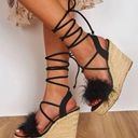 SheIn Plush Espadrille Wedge Sandals, Black, Size 36 (US 6), NWOT Photo 0