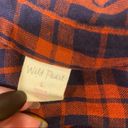 Wild Pearl 🛍️ 5/$20  Red Navy Blue Plaid Cotton Button Up Flannel Top Size L Photo 7