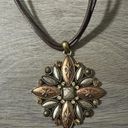 Coldwater Creek  Leather Chain Bronze Gold Silver Floral Motif Necklace Photo 0