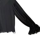 Alexis  Silk Lace Trim Mock Neck Blouse with Faceted Buttons Black Size L Photo 9