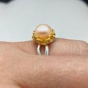 Handmade Cream pearl bead ring with gold chain - size 6 Photo 3