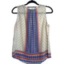 Collective Concepts White Blue Red Boho Printed Keyhole Tank Top Photo 4