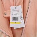 Skinny Girl New  Jeans Jacket Womens Size M Pink White Tie Dye Faux Leather Moto Photo 9