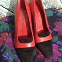 Charles Jourdan Paris France Red Black Leather Size 7 M Heels 👠 Red Photo 5