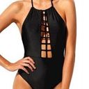 Boutique Black one piece halter swimsuit with caged front Photo 0