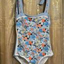 One Piece Vintage Light Blue Floral Print Reversible Tie-Shoulder  Swimsuit Large Photo 0