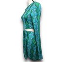 AFRM Snakeskin Print Cutout Bodycon Mini Dress Long Sleeve Blue Green Medium Photo 2