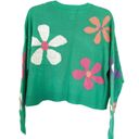 Full Tilt  Green Daisy Floral Crew Neck Long Sleeve Knit Retro Sweater Size Small Photo 1