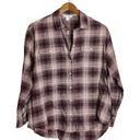 Old Navy  NWT Maroon White Plaid Loose Flannel Boyfriend Shirt Photo 3