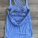 Lululemon Wild Tank Top Women Sz. 4 Built in Bra Blue Black Spotted Strappy Back Photo 2