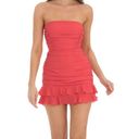 Lucy in the Sky Crepe Ruched Bodycon Dress in Red Coral Photo 0