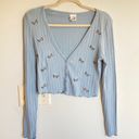 belle du jour | Y2K Blue Butterfly Embroidered Cropped Cardigan | Size S Photo 1