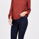 Ava  Women's Rust Polka Dot Ruched Sleeve Blouse Size M Photo 0