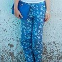 None NEW Floral Flower Capris Cropped Ankle Pants Blue 10 Medium Photo 0