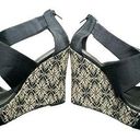 Audrey Brooke  black cross strap wedge with patterned 5 in heel Photo 0