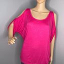 Yoins Hot Pink Cold Shoulder Scoop Neck Oversized Blouse Medium Photo 1