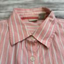 L.L.Bean  Women's Striped Button Down Roll Tab Blouse L LG Large Reg Pink White Photo 2