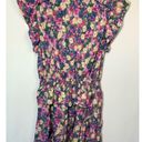 Entro  Women’s Floral Tiered V-Neck Smocked Waist Mini Dress Pink Blue Medium Photo 5