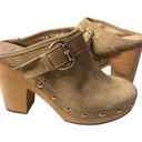 Steve Madden  Hilde Boho Tan Suede Leather Bohemian Wood Block Heel Clogs Photo 0