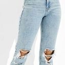 American Eagle Mom Straight Ripped Distressed High Rise Light Wash Jeans Size 12 Photo 0