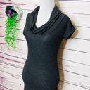 POOF! Charcoal Gray Cowl Neck Short Sleeve Knit Tunic Sweater Top Size Medium Photo 2