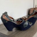 Ariat vista navy floral embroidered t-strap leather wedges 7 Photo 12