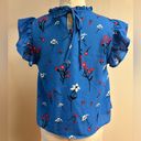 True Destiny Fliral Top Royal Blue with Red and White Flowers Key Hole Top sz XL Photo 2