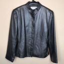 Jones New York VTG  Women’s Leather Metallic Pewter Gunmetal Button-Up Jacket Photo 0