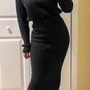 Two Pieces Set Knit Crop Top Long Skirt Sweater Blouse Turtleneck Maxi Skirt Slim Fit Loose Top Tee Black Photo 1