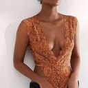 We Are HAH NEW HAH Brown Sugar Cut to the Chase Lace V-neck Lingerie Boho Bodysuit XS Photo 0