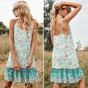 Cupshe NWT  Ruffle Hem Blue Floral Print Boho Slip Dress Swim Cover Sz Medium NEW Photo 13