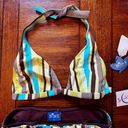 NWT Y2K Retro Buzois Brown White Blue Striped Halter Top Bikini Set Size Large Photo 5