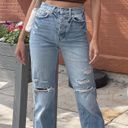 ZARA high waisted ripped knee distressed straight leg denim jeans Photo 0