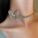 Women‘s Full Rhinestones Silver Butterfly Choker Necklace Photo 0