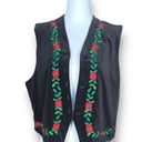 Karen Scott Vintage  Vest Black Velvet Red Green Holiday Poinsettias Embroidery Photo 2