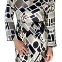 POLECI🍒SZ 4🍒100% SILK BLACK AND WHITE PRINTED WRAP DRESS TASSELED WAIST TIE Photo 0