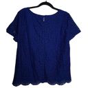 J.Crew  Women's Blue Geometric Lace Lined Sz 8 Short Sleeve Blouse‎ Photo 1